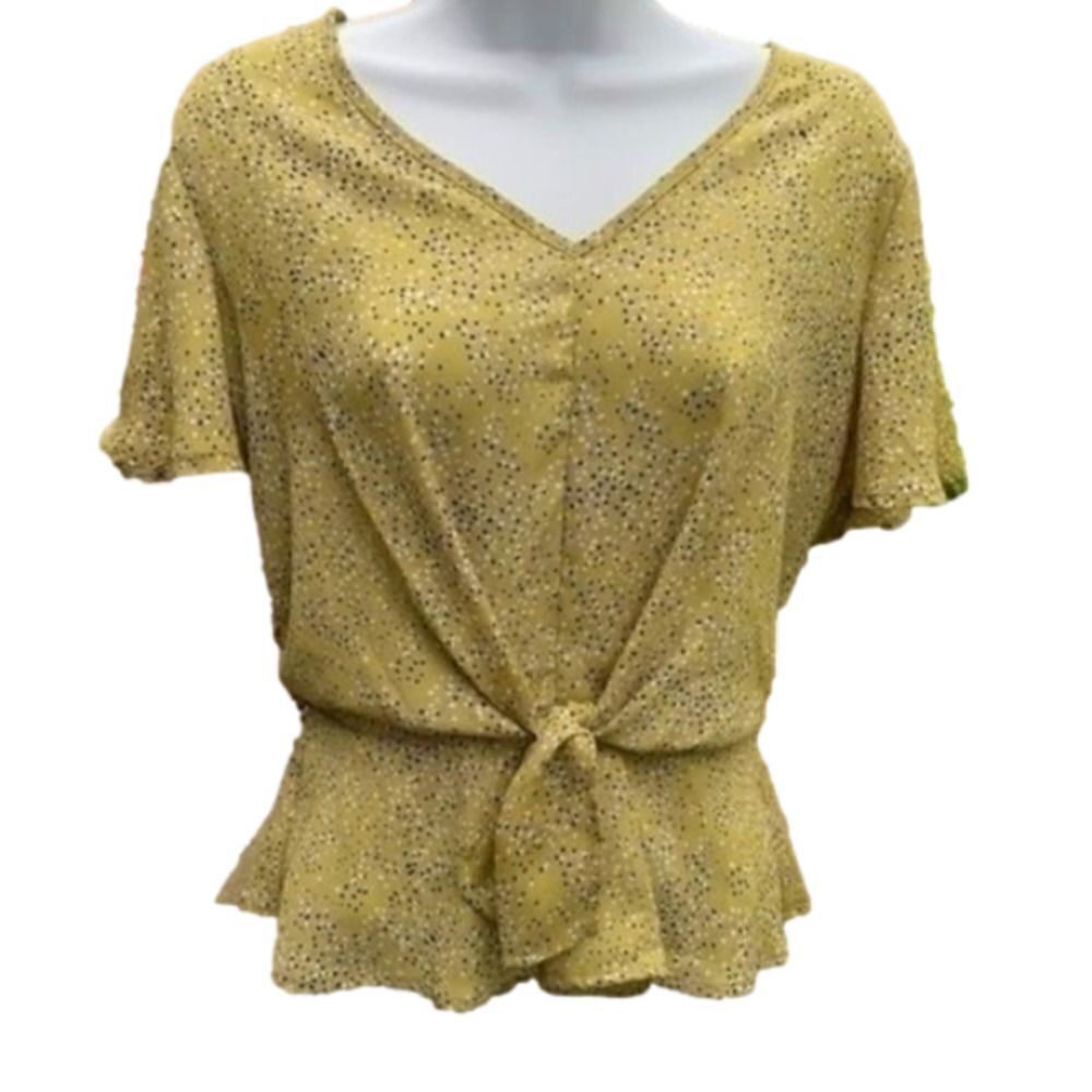 TEAL Knotted Celery green blouse Petit size S